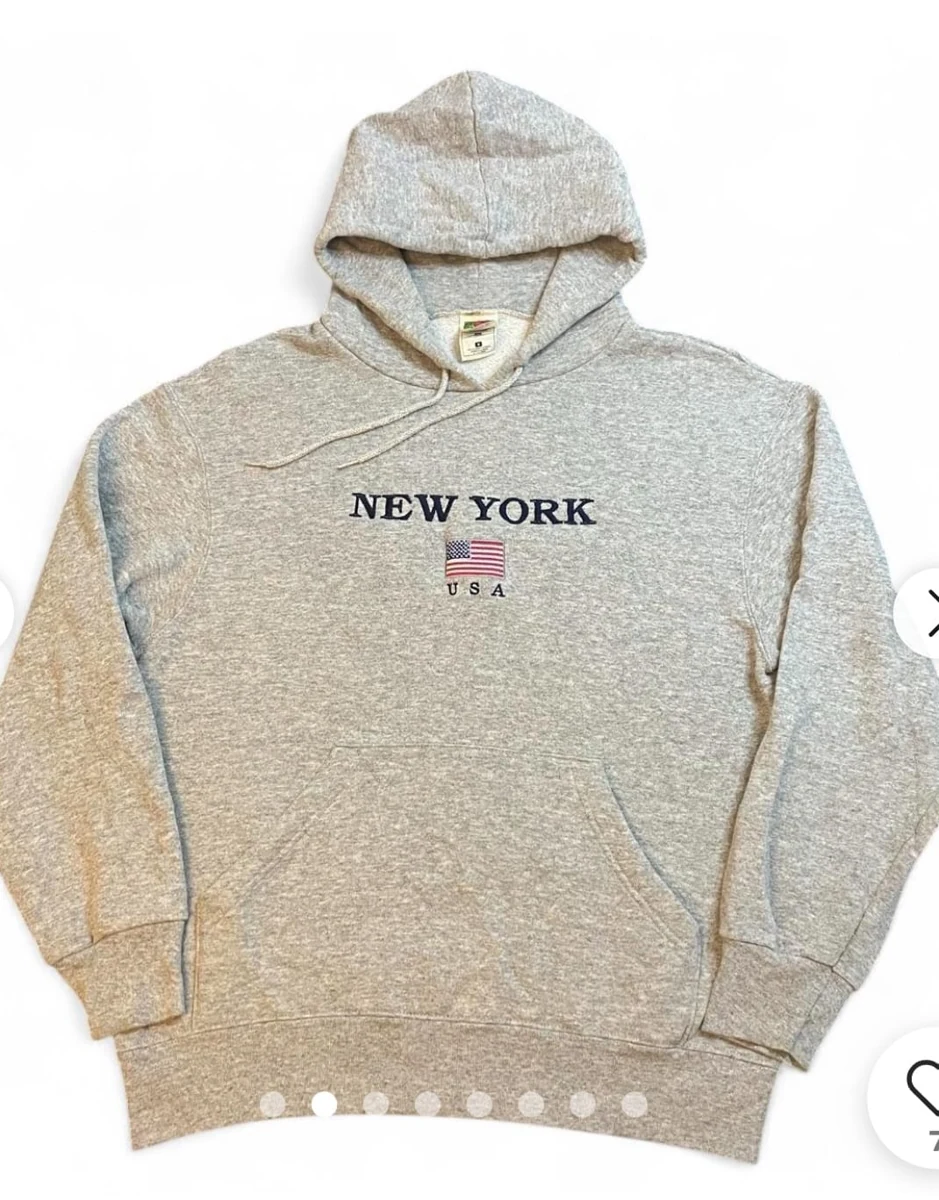 New York Flag Graphic Hoodie – Heather Grey